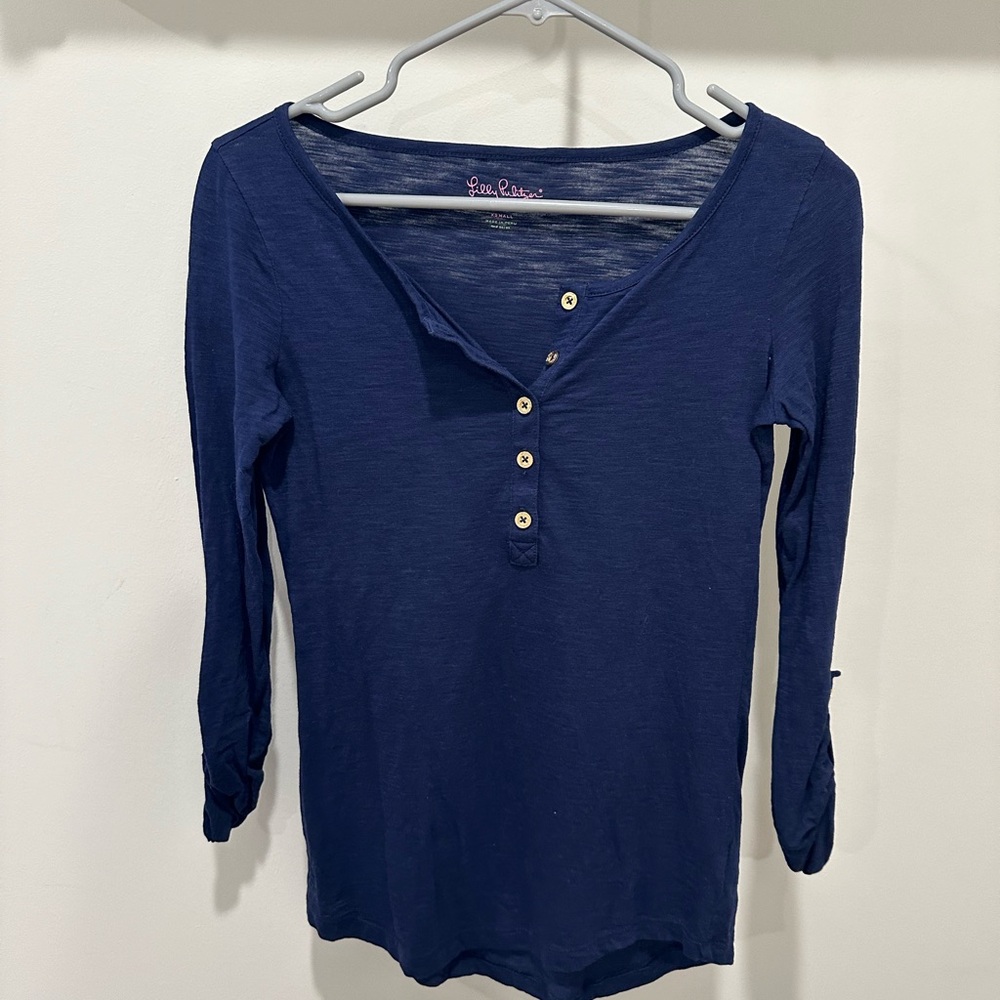Lily Pulitzer Top Navy Blue Button-Up